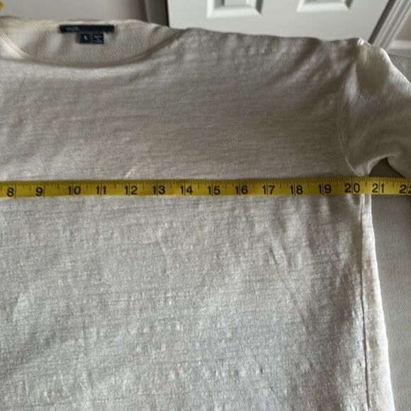 Vince Women’s Linen Silk Long Sleeve Tee Ivory – Layered Hem Size S - Picture 7 of 10